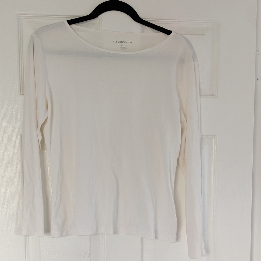 Liz Claiborne XL Cream Long-Sleeve Scoop Neck Top